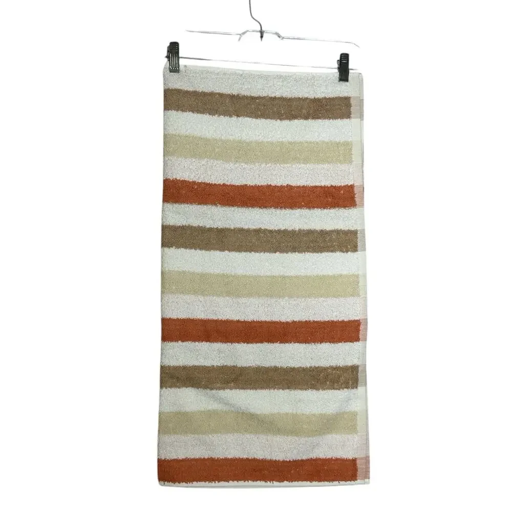 Vintage Bath Towel 100% Cotton Striped Multicolor Brown Orange White New